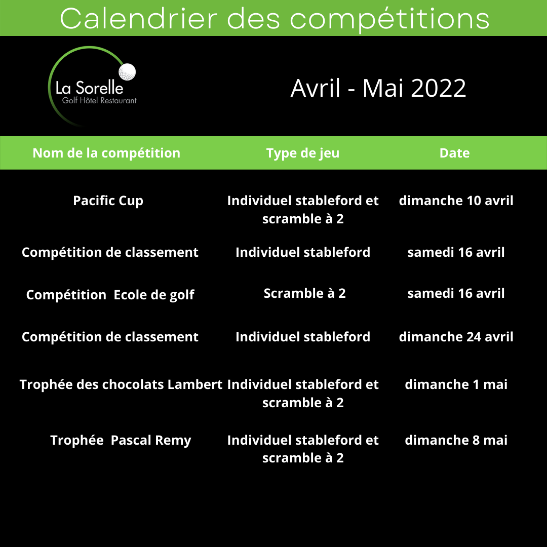 Mise à jour calendrier des compétitions